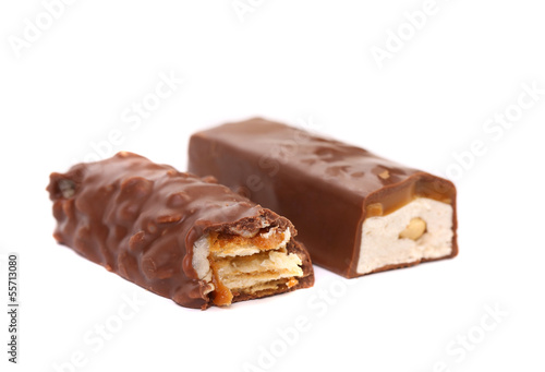 Two halfs of different chocolate bars.