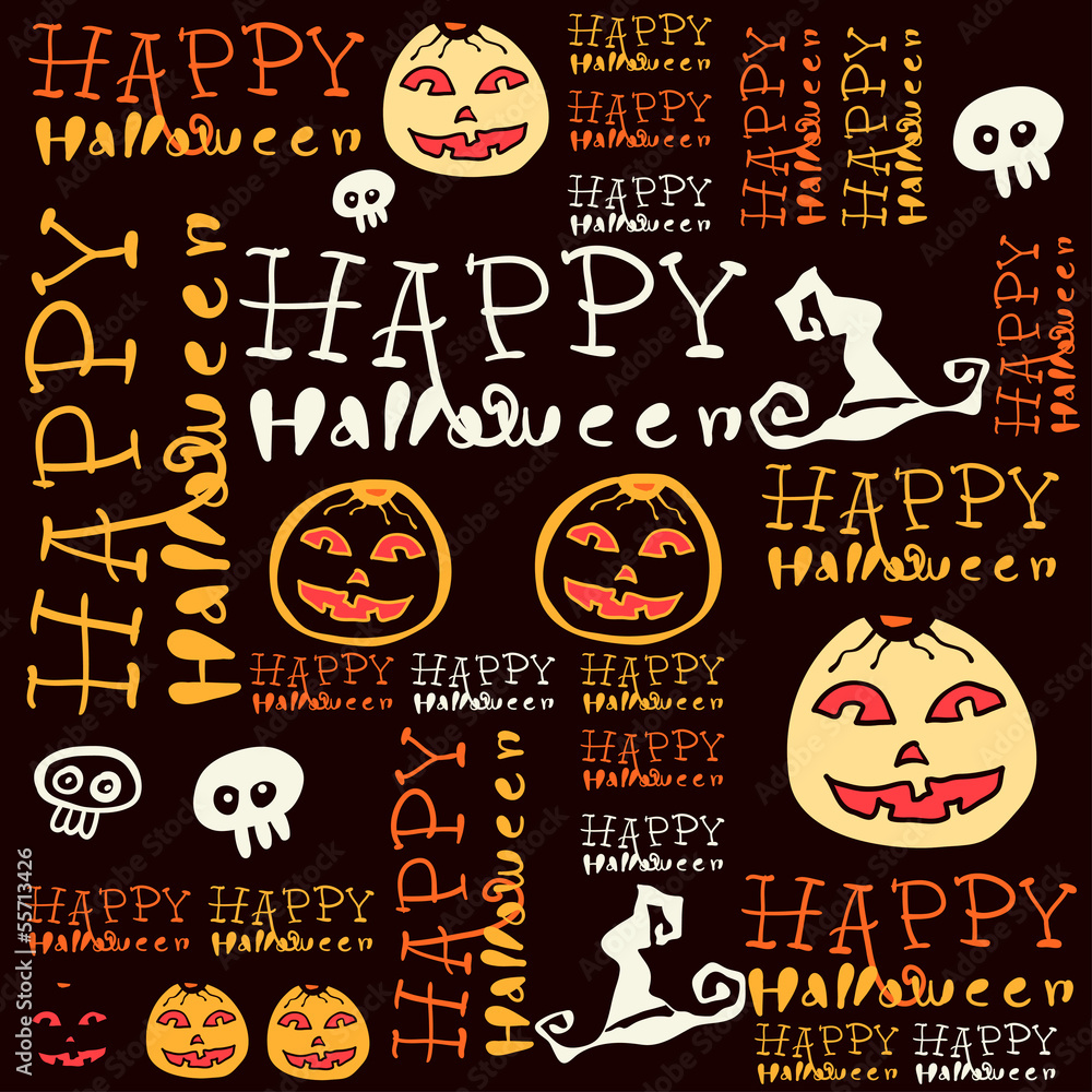 Halloween seamless background with bats and pumpkin.
