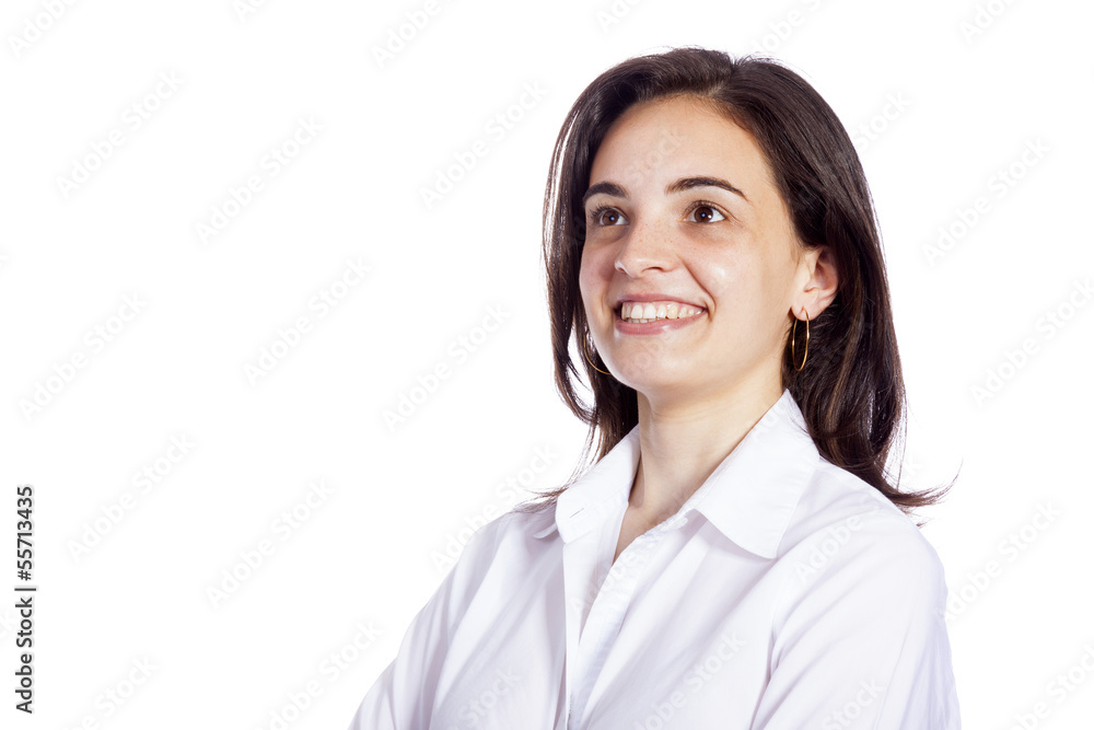 Portrait of a dreaming woman, isolated on white background Portrait of a dreaming woman, isolated on white background