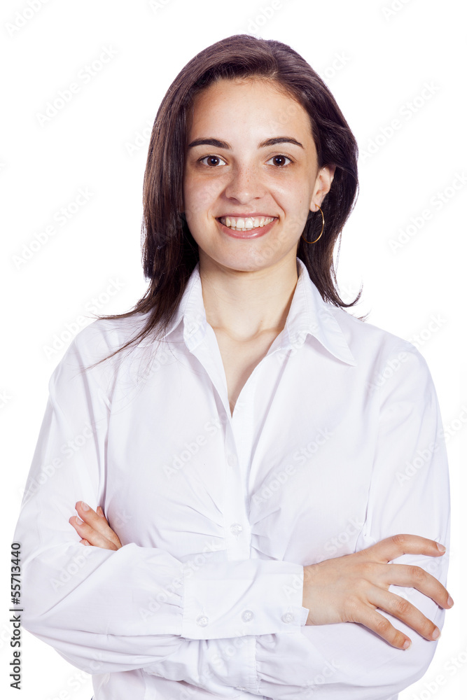 Portrait of a successful young business woman smiling, isolated Portrait of a successful young business woman smiling, isolated
