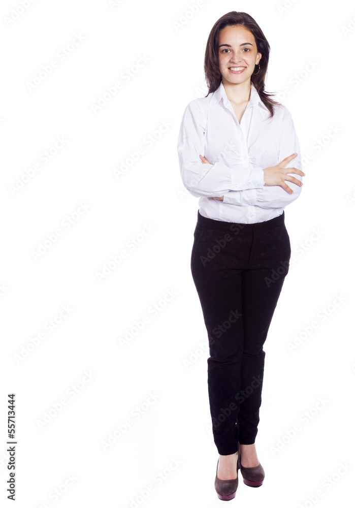 Smiling business woman with arms crossed, isolated over white Smiling business woman with arms crossed, isolated over white