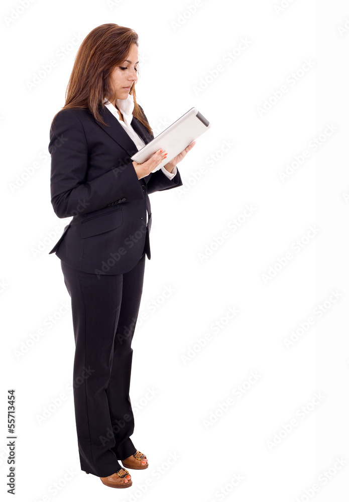 Business woman using digital tablet computer, isolated over whi Business woman using digital tablet computer, isolated over whi
