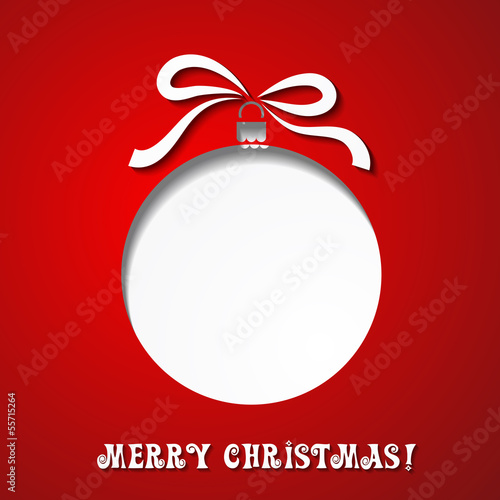 Christmas paper card with  balls and ribbon
