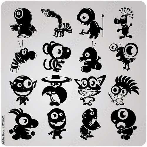 16 vector contour aliens