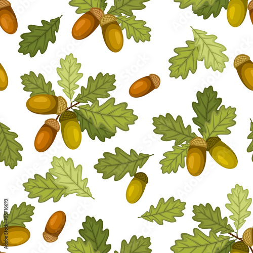 Seamless pattern with acorns and oak leaves. Vector illustration