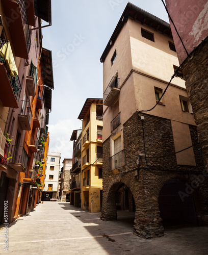 Narrow street in medieval Catalan town in Pyrenees