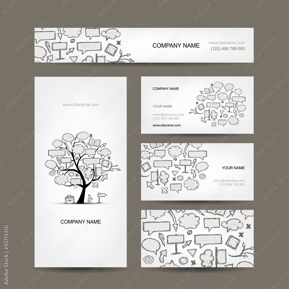 Business cards collection with frames tree design Business cards collection with frames tree design