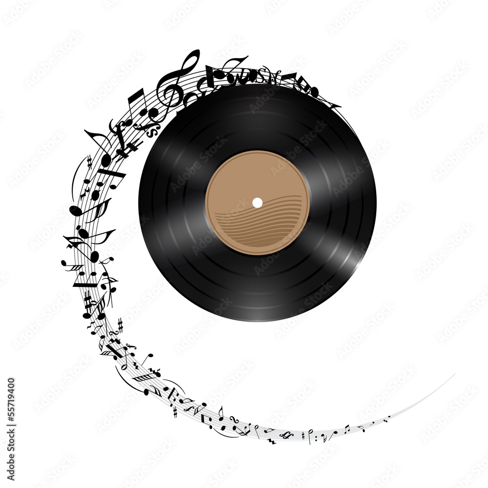 Fototapeta premium Vinyl disc with music notes.