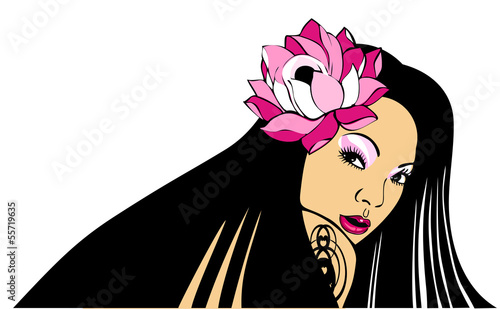 A young woman with a lotus flower in her hair