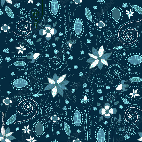 Fototapeta Naklejka Na Ścianę i Meble -  Blue floral design. Seamless texture