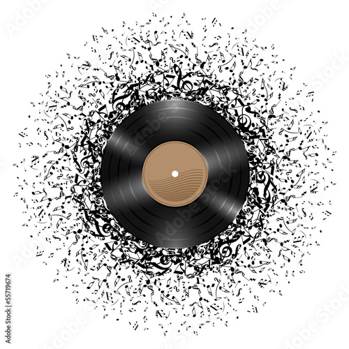 Vinyl disc with music notes.