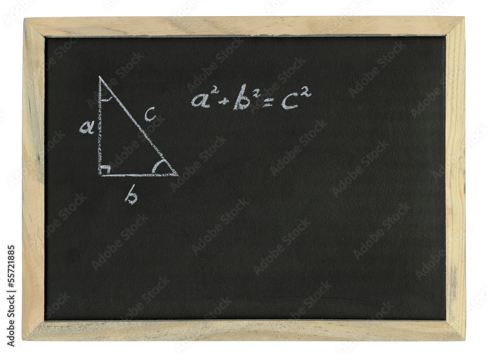 Pythagorean theorem sketched with white chalk on a chalk board Pythagorean theorem sketched with white chalk on a chalk board