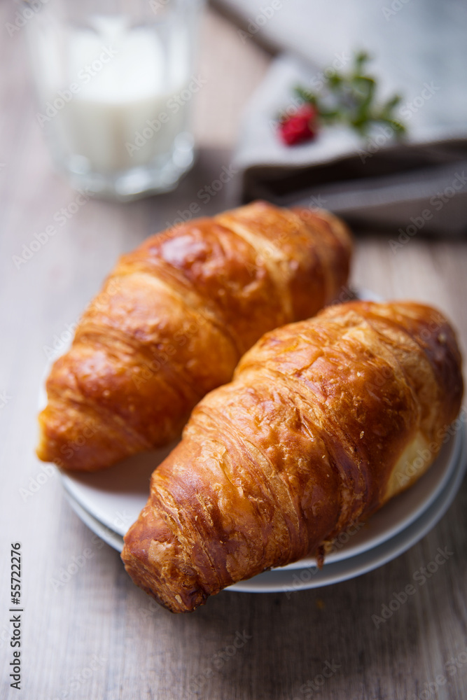Croissant with glass of milk