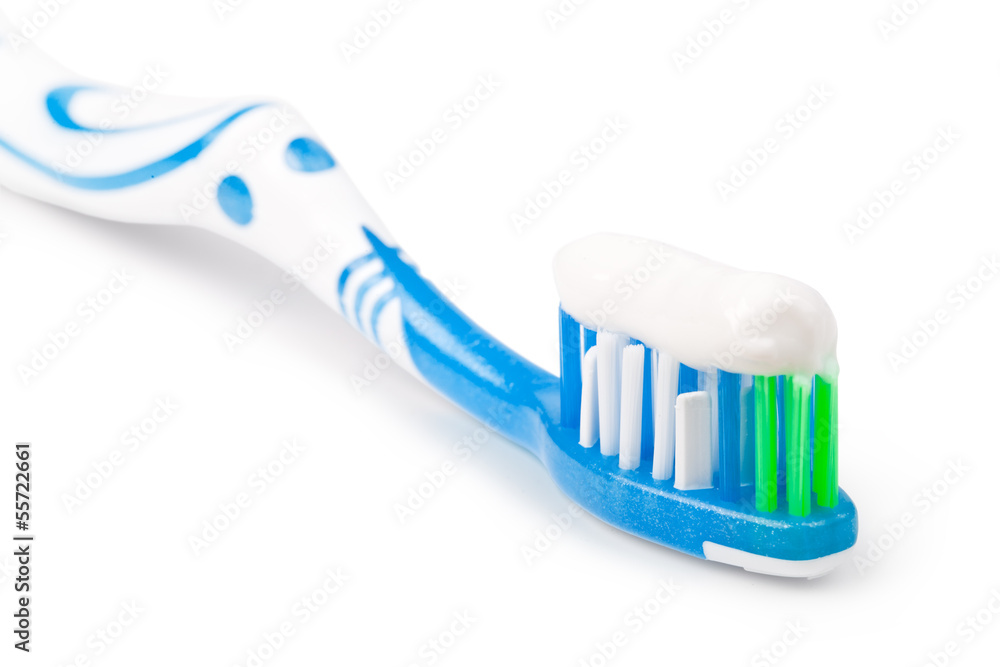 Toothbrush with toothpaste, on a white background Toothbrush with toothpaste, on a white background