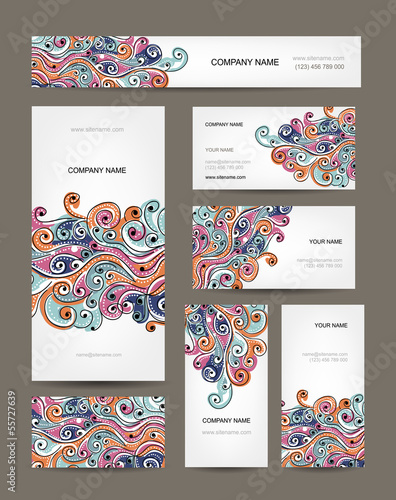 Business cards collection, abstract waves design