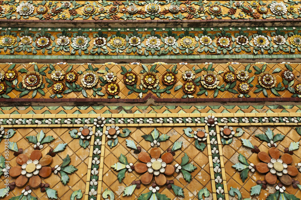 Thai pagoda, flower details of porcelain decorated on pagoda Thai pagoda, flower details of porcelain decorated on pagoda