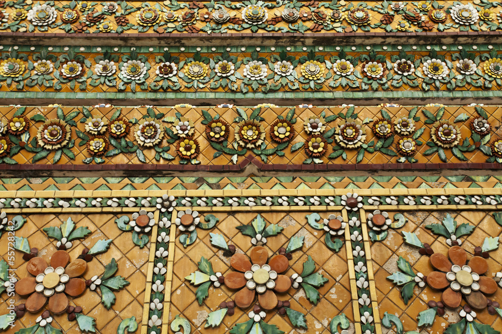 Thai pagoda, flower details of porcelain decorated on pagoda