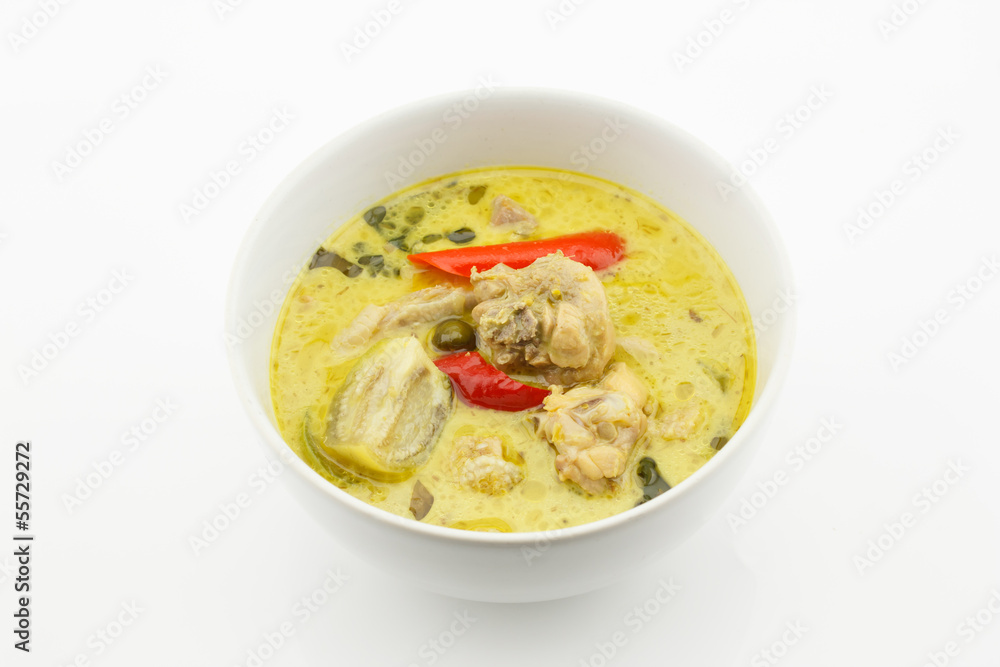 Green Curry with Chicken isolated on white background