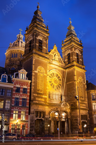 Saint Nicholas Church at Night in Amsterdam
