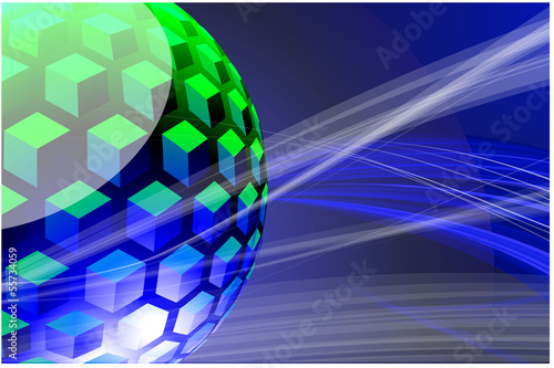 Blue glossy sphere. Vector background.