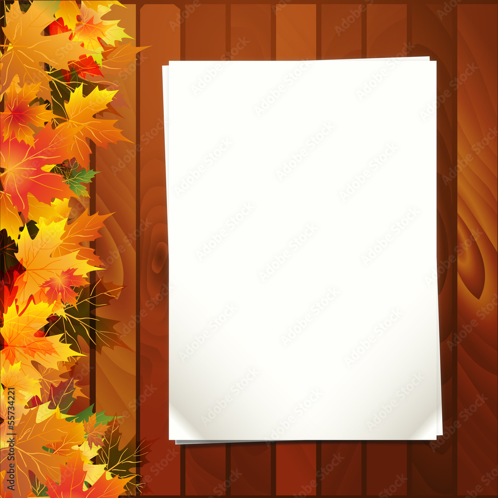 Obraz premium Осенний фон с листочками бумаги и цветными листьями