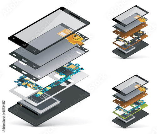 Vector isometric smartphone cutaway