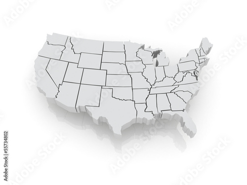 Three-dimensional map of USA.
