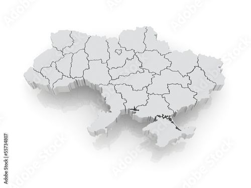 Three-dimensional map of Ukraine.