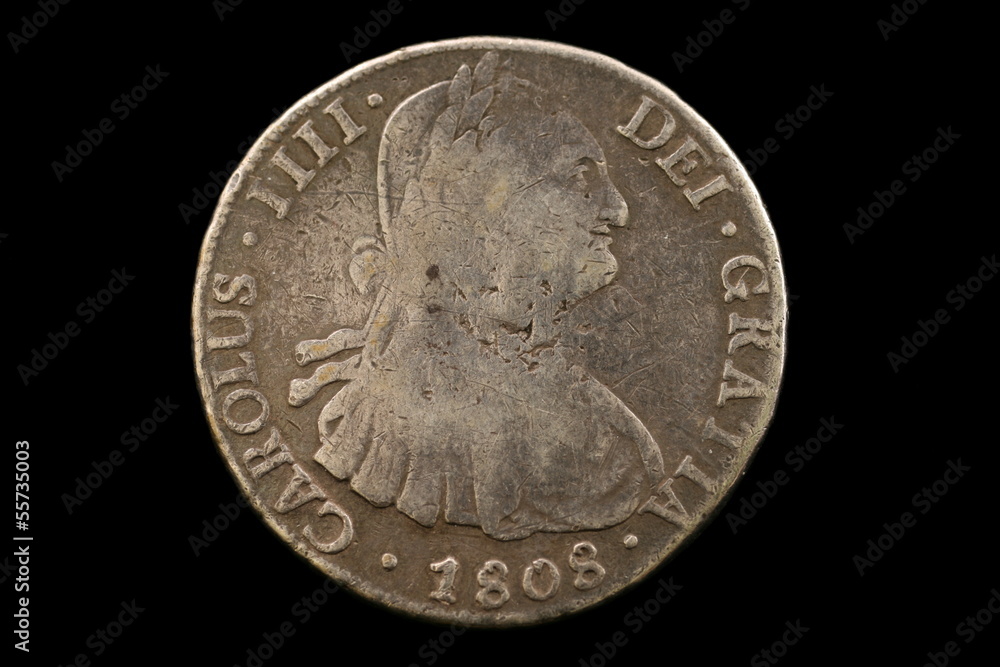 Antique Spanish Coin Isolated On Black Antique Spanish Coin Isolated On Black