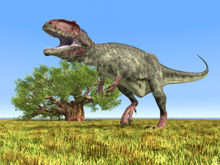 Poster Dinosaurus Giganotosaurus roofdier prehistorische scene  © Michael Rosskothen