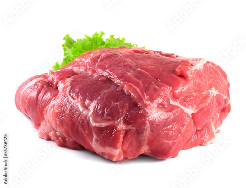 Pork neck carbonade. Raw pork meat with salad