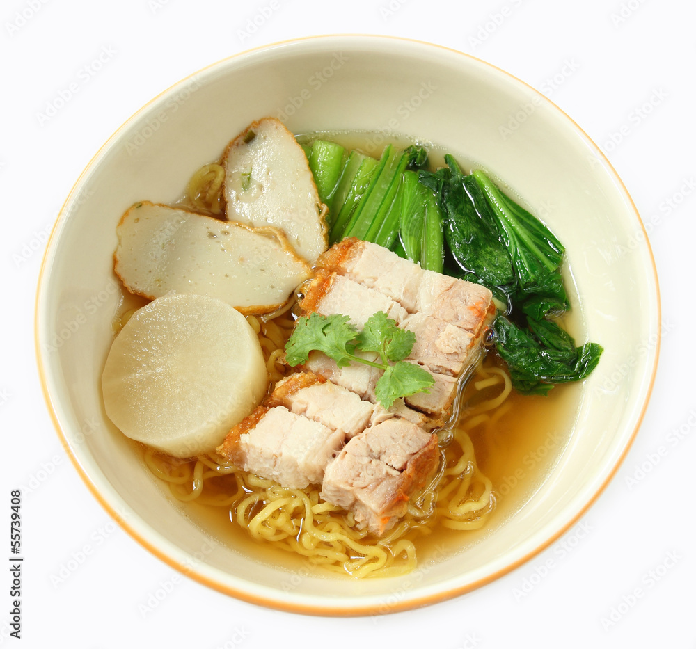 Noodle and Crispy pork. Noodle and Crispy pork.