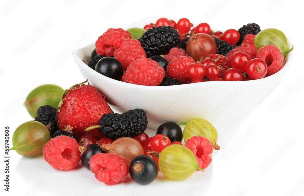 Ripe berries in bowl isolated on white Ripe berries in bowl isolated on white