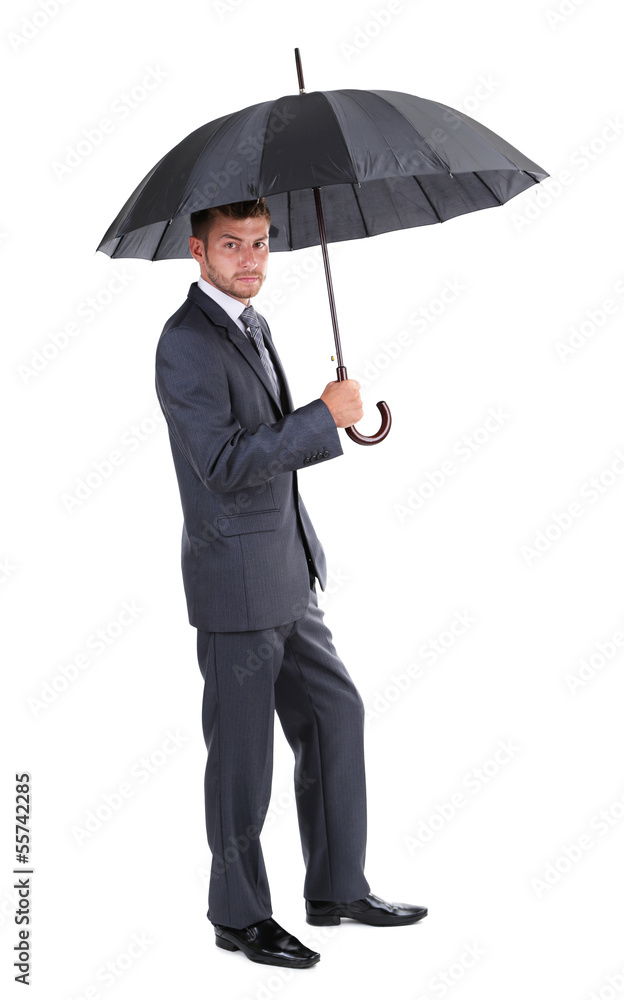 Businessman with umbrella, isolated on white Businessman with umbrella, isolated on white