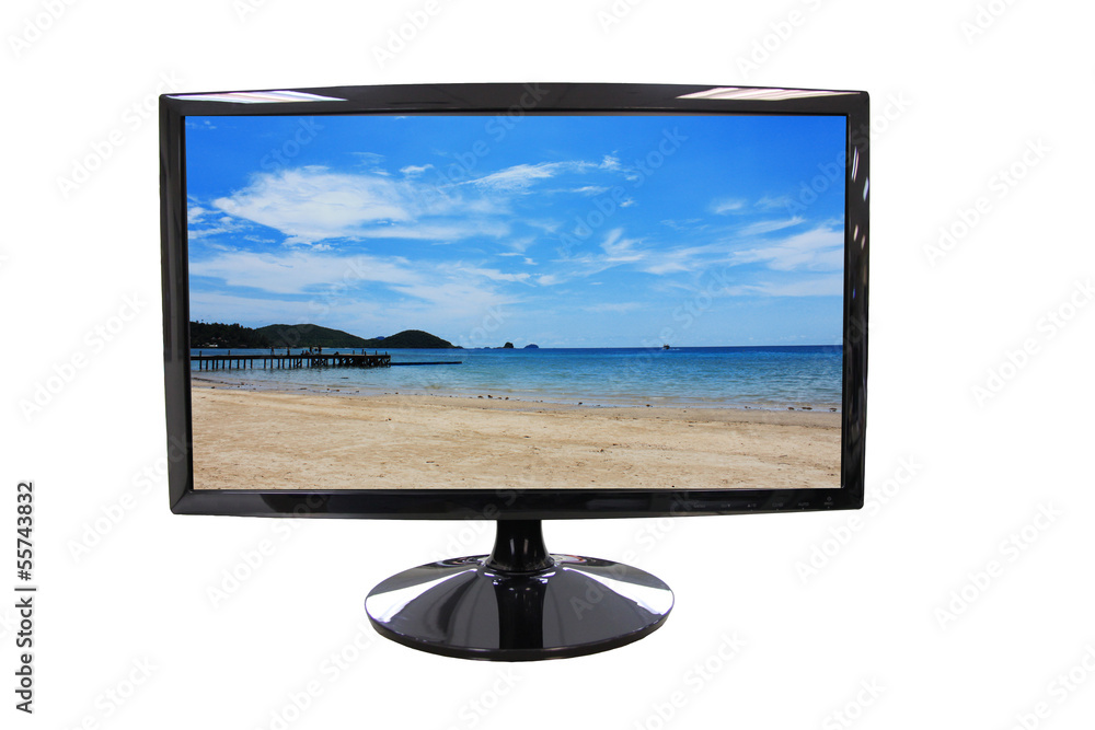 Fototapeta premium Picture beach in the computer screen.