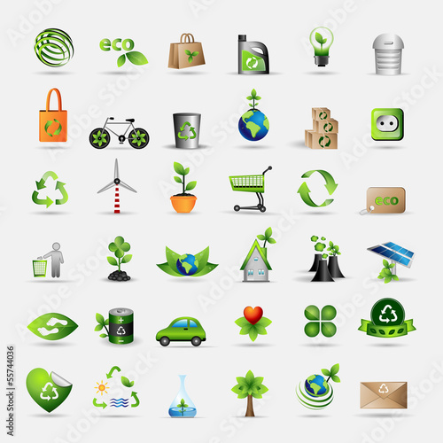 Ecology Icons Set - Isolated On Gray Background