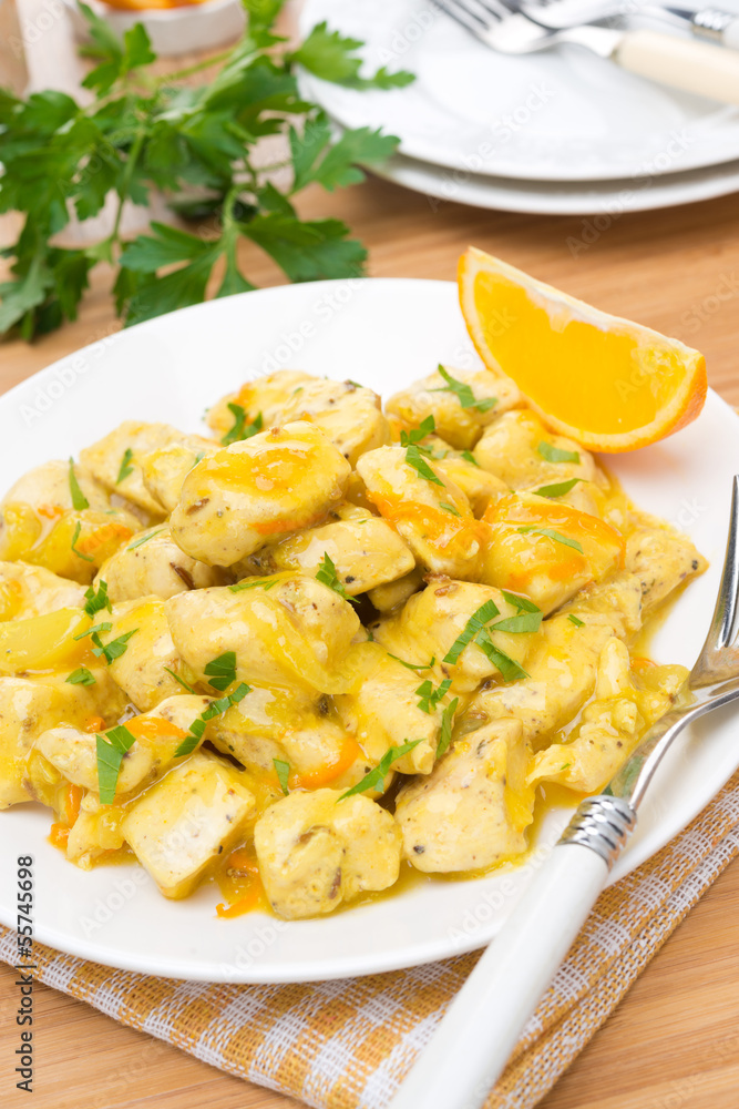 chicken fillet with orange sauce, vertical chicken fillet with orange sauce, vertical