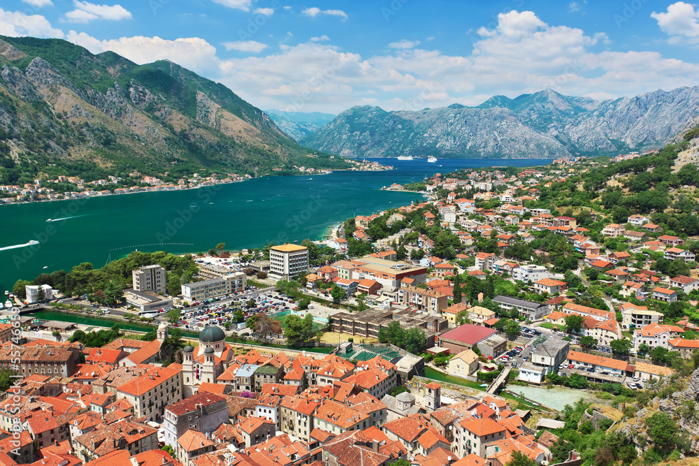 Old town of Kotor and Boka Kotorska bay in Montenegro