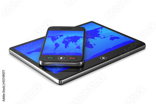phone and tablet on white background. Isolated 3D image