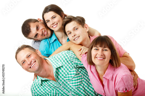 Happy big caucasian family having fun and smiling