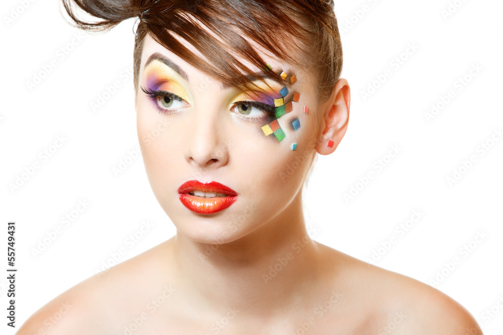 young attractive woman with beautiful art cube abstract make-up young attractive woman with beautiful art cube abstract make-up