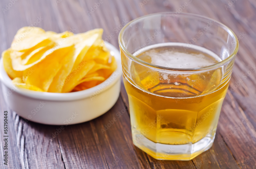 chips from potato with beer chips from potato with beer