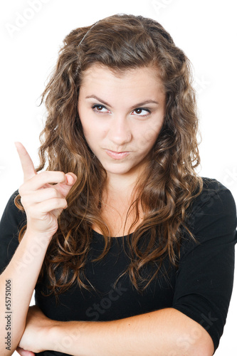 Obraz na płótnie young female pointing with forefinger