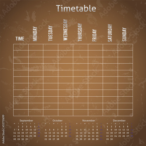 Timetable on the brown blackboard