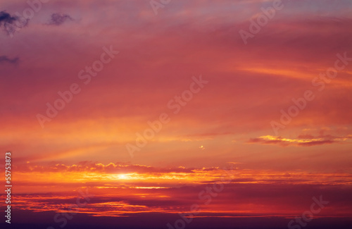 Fiery orange sunset sky. Beautiful sky.