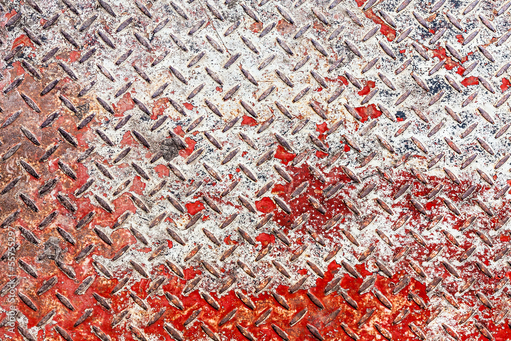 Red and white diamond pattern metal sheet
