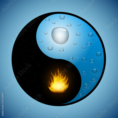 Yin Yang symbol with water and fire