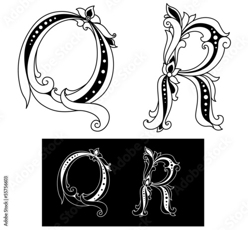 Retro capital letters Q and R