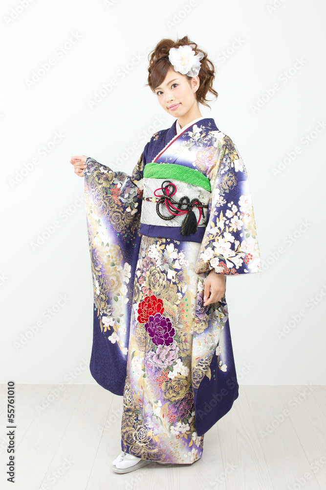 Beautiful asian kimono woman on white background Beautiful asian kimono woman on white background