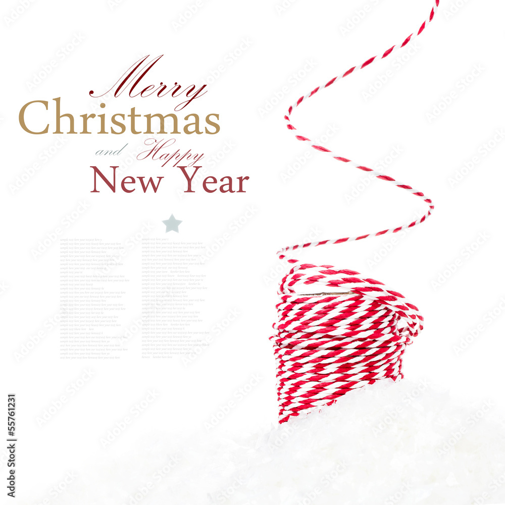 Obraz premium Bright Christmas composition with ribbon decorations and snow is